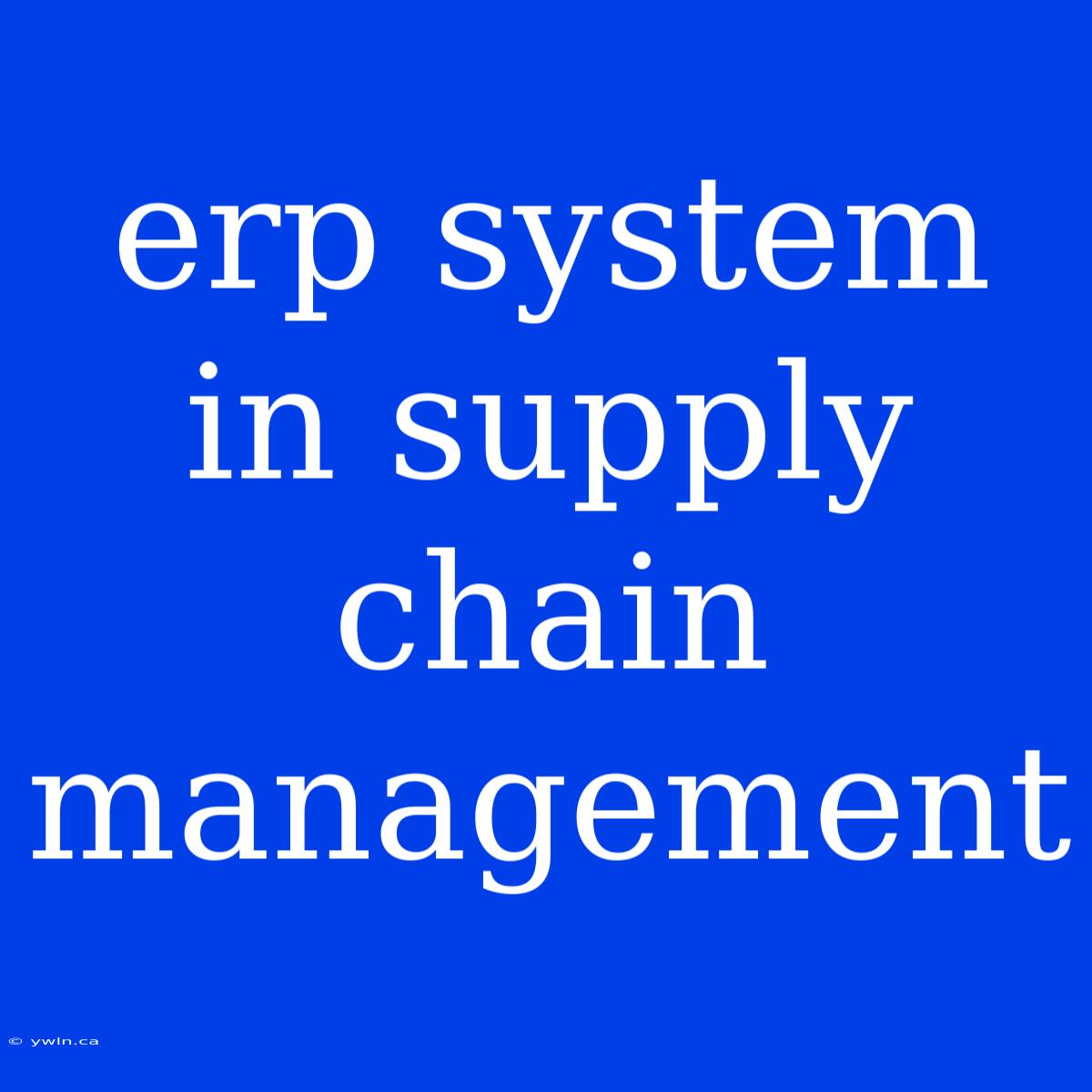 Erp System In Supply Chain Management