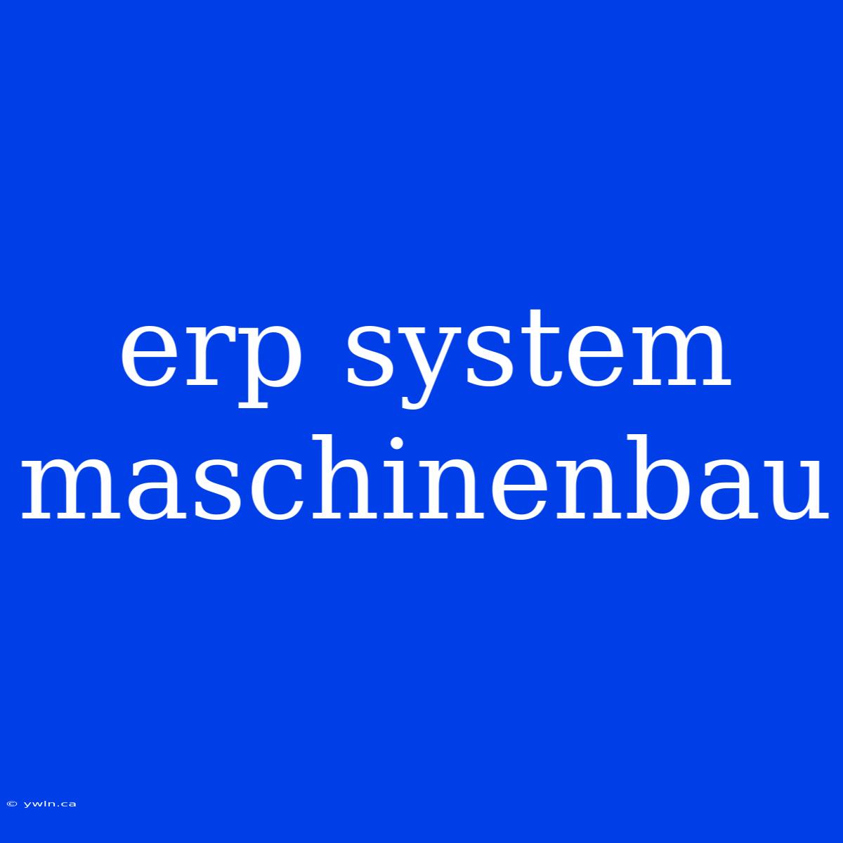 Erp System Maschinenbau