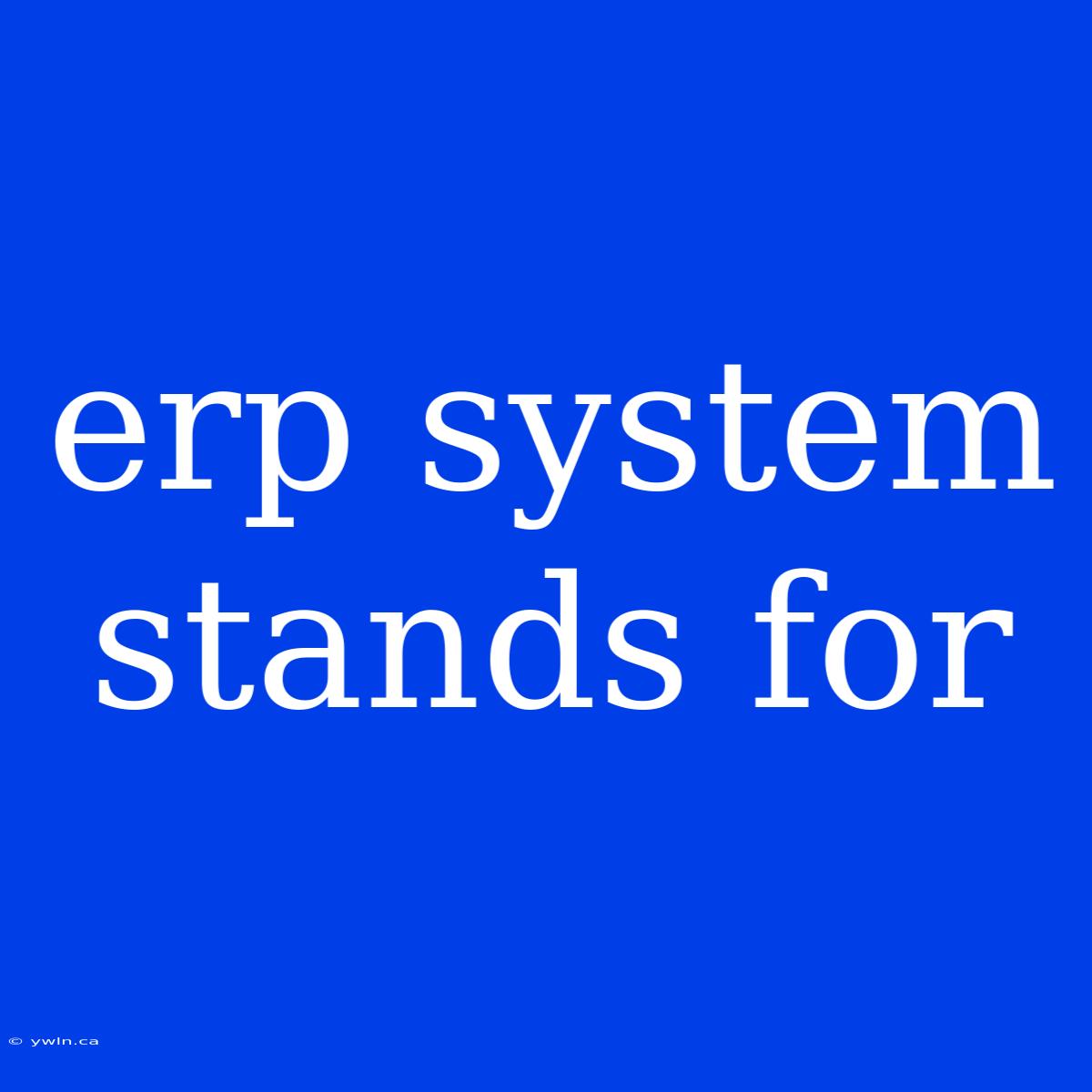 Erp System Stands For