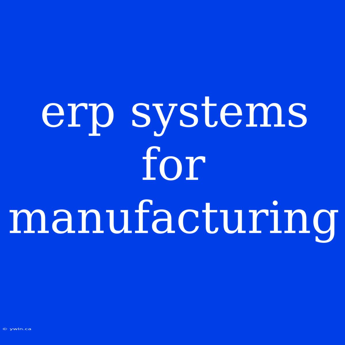 Erp Systems For Manufacturing