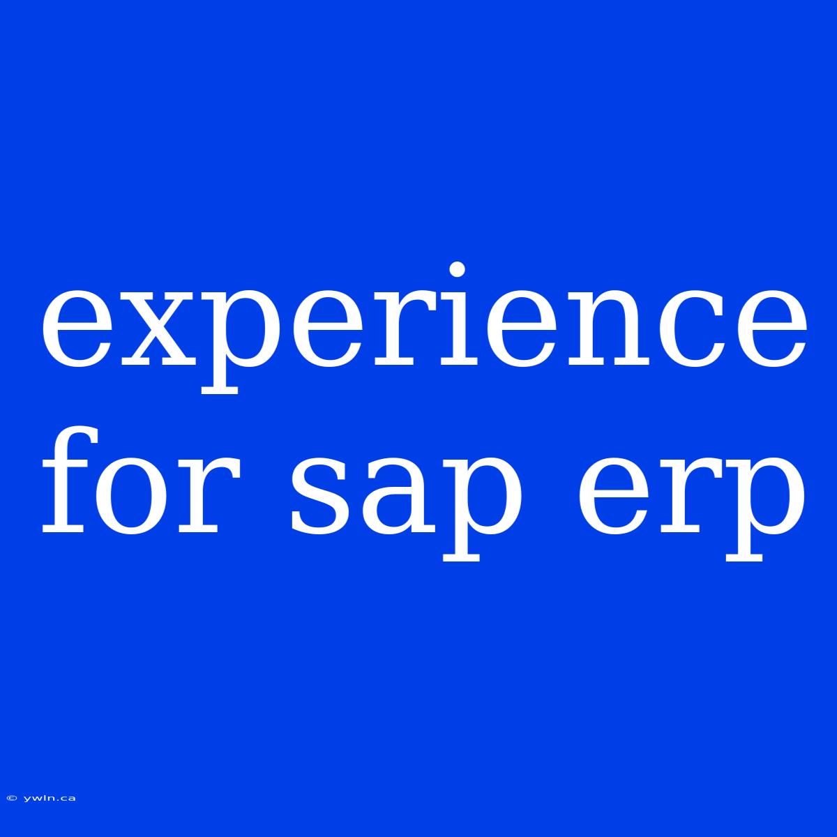 Experience For Sap Erp