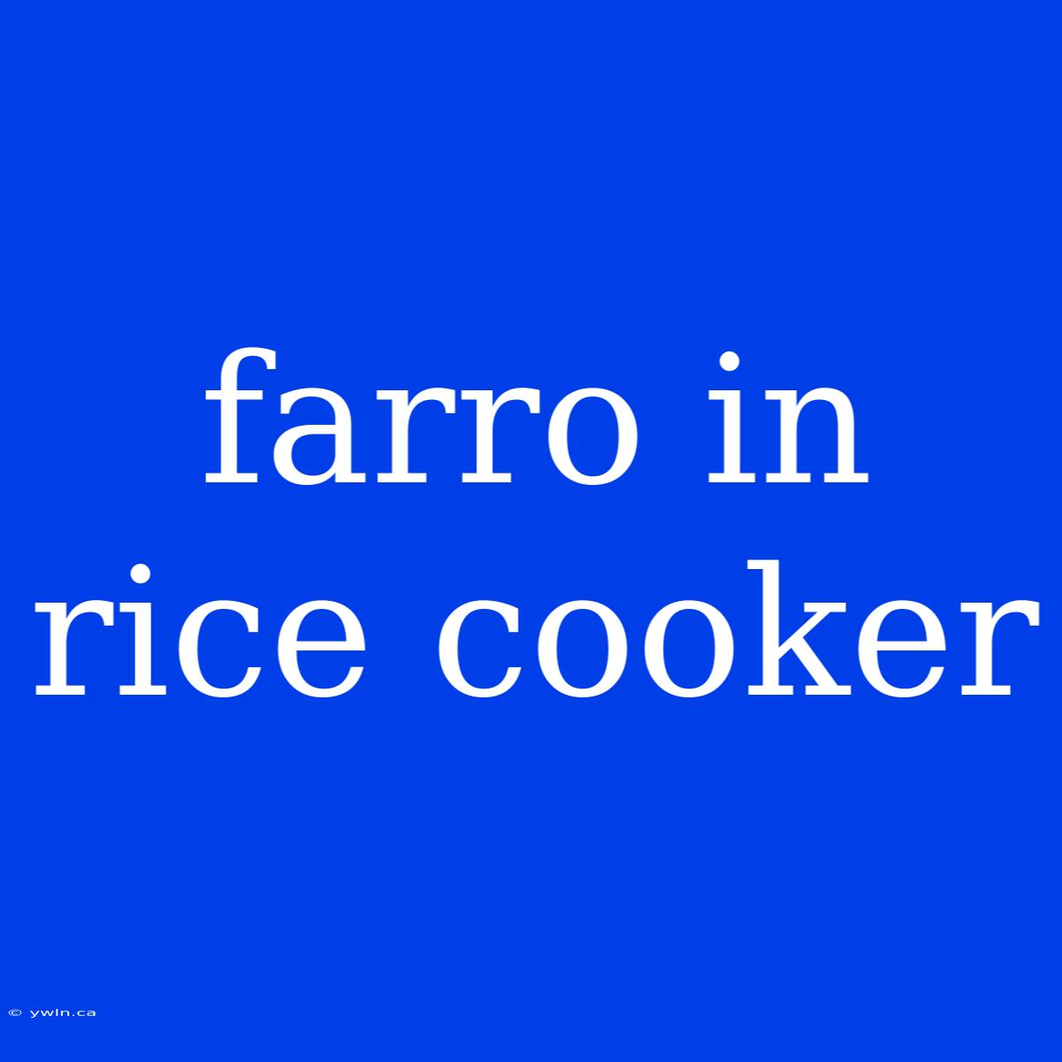 Farro In Rice Cooker