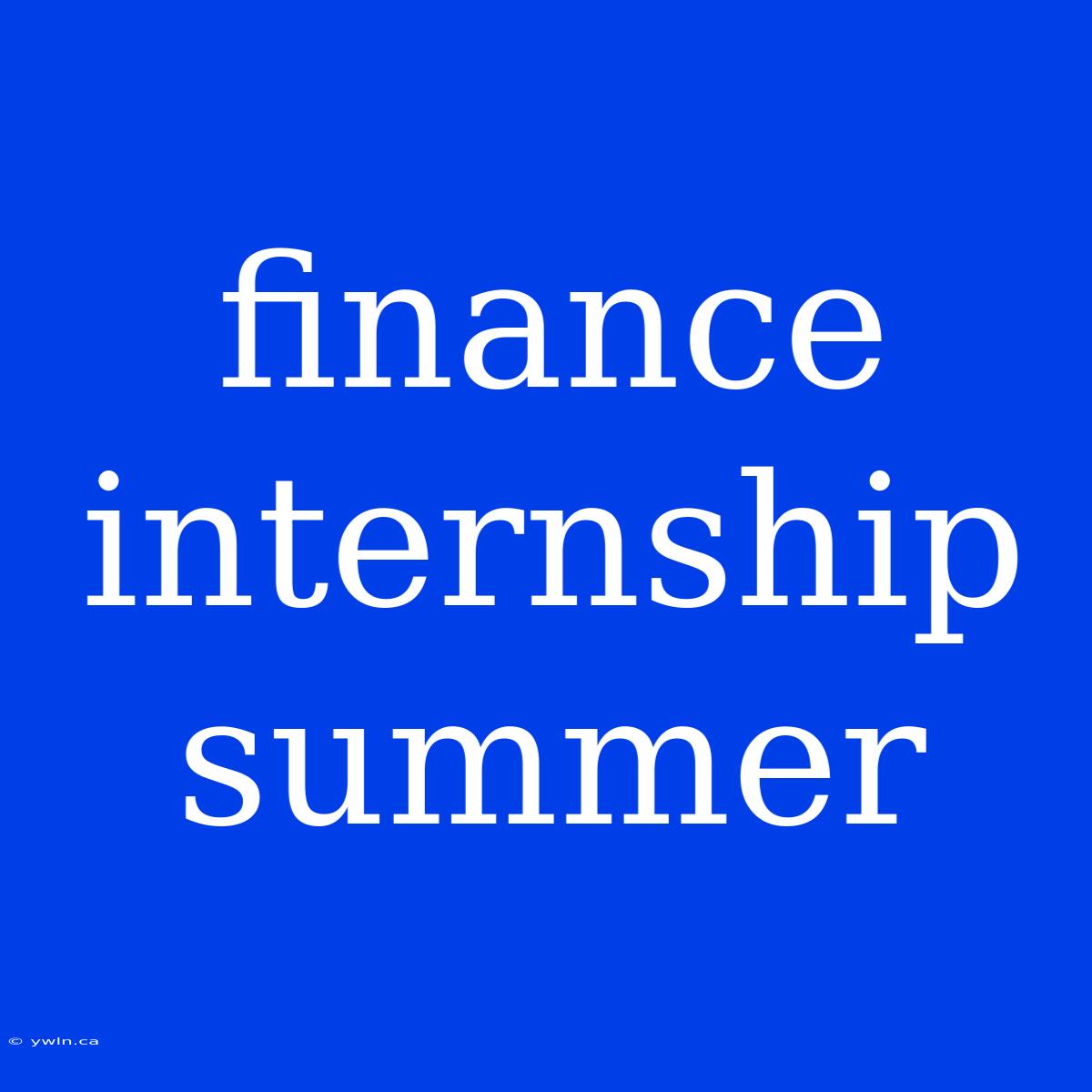 Finance Internship Summer