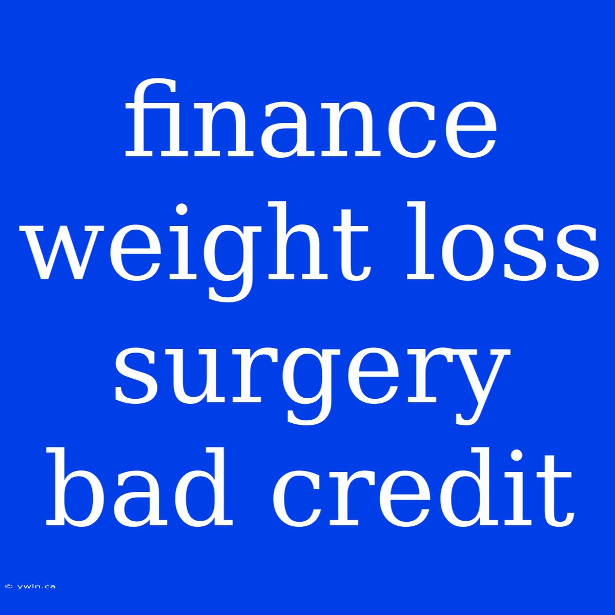 Finance Weight Loss Surgery Bad Credit