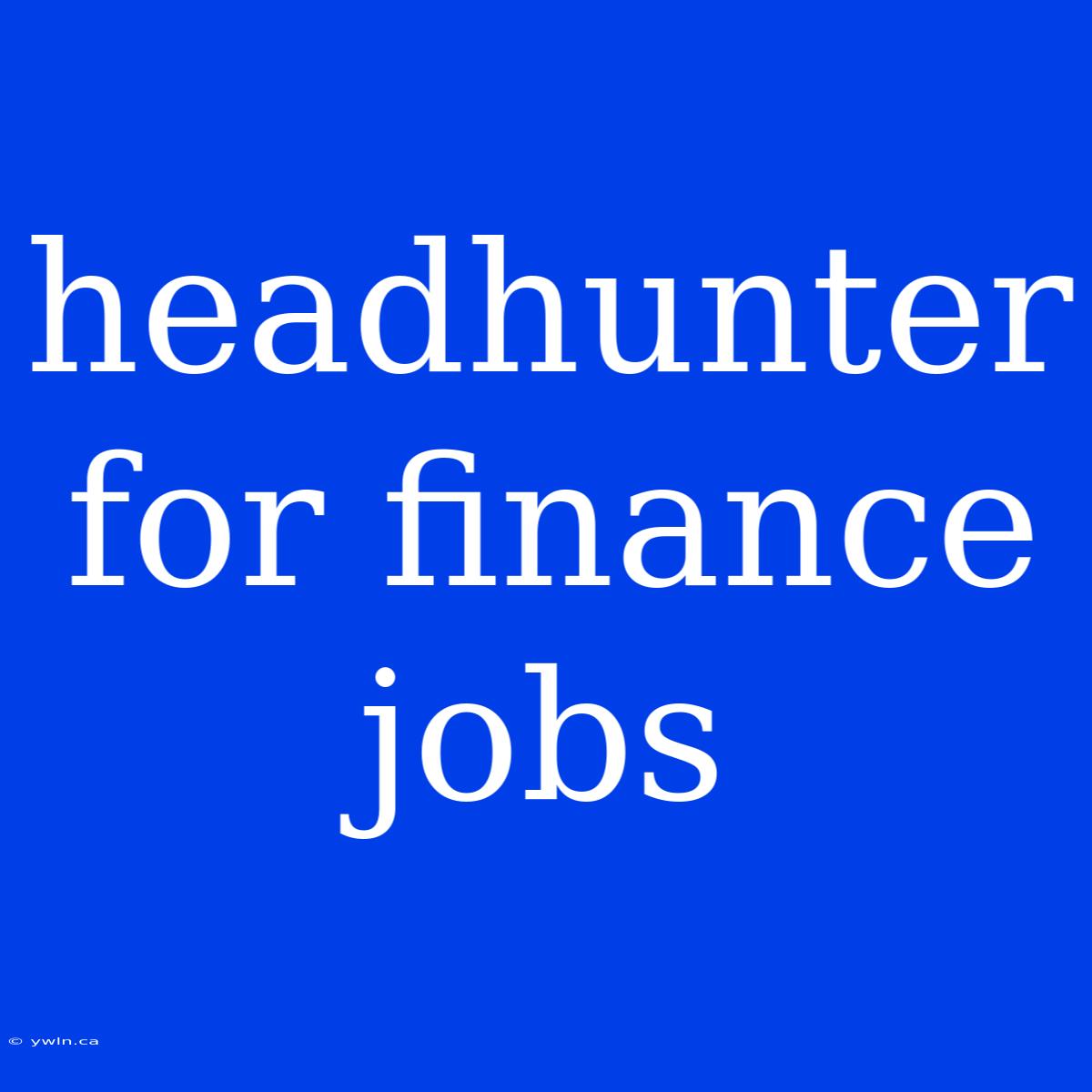 Headhunter For Finance Jobs