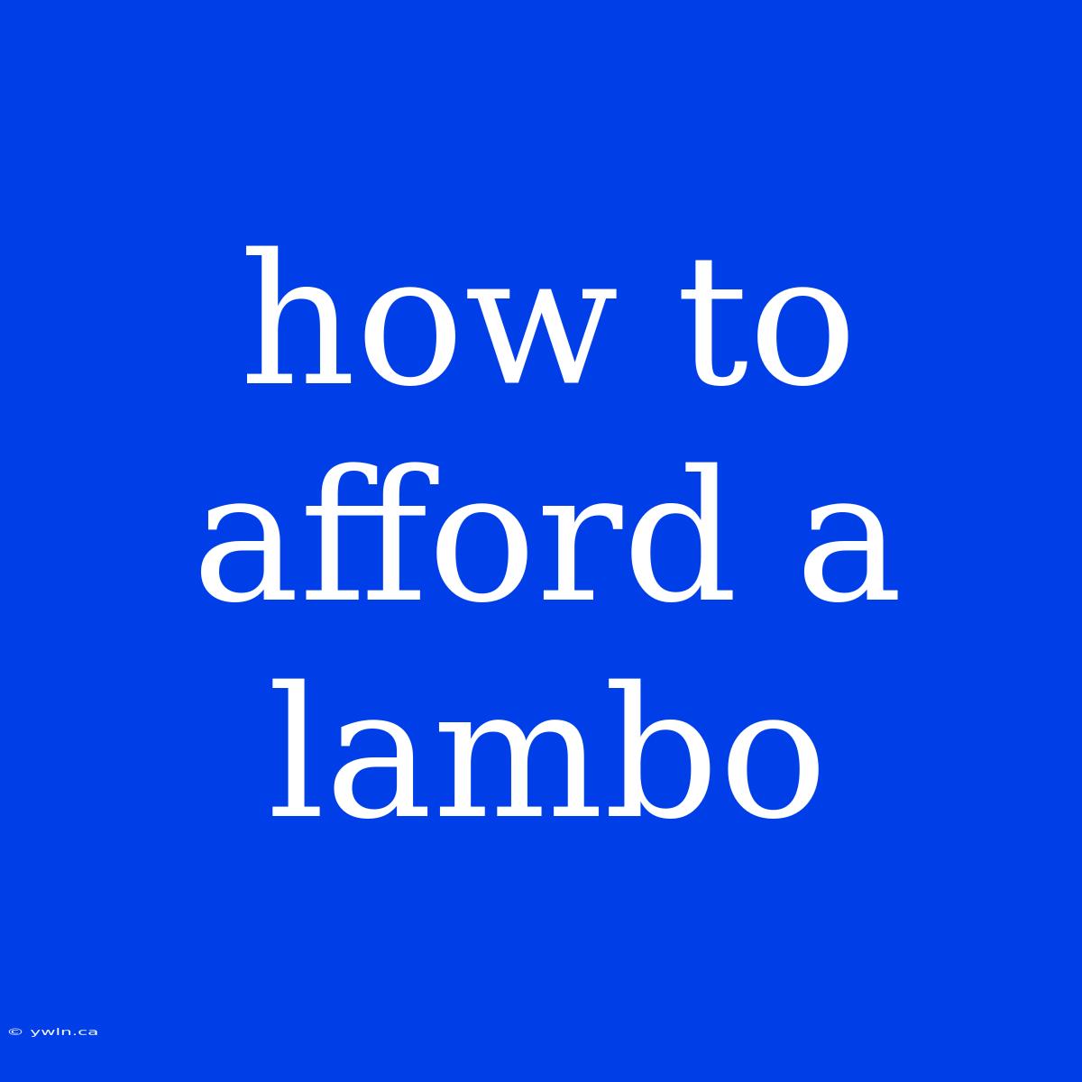 How To Afford A Lambo