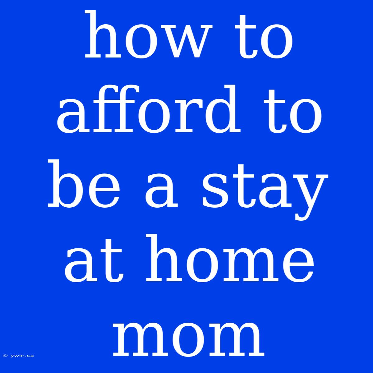 How To Afford To Be A Stay At Home Mom