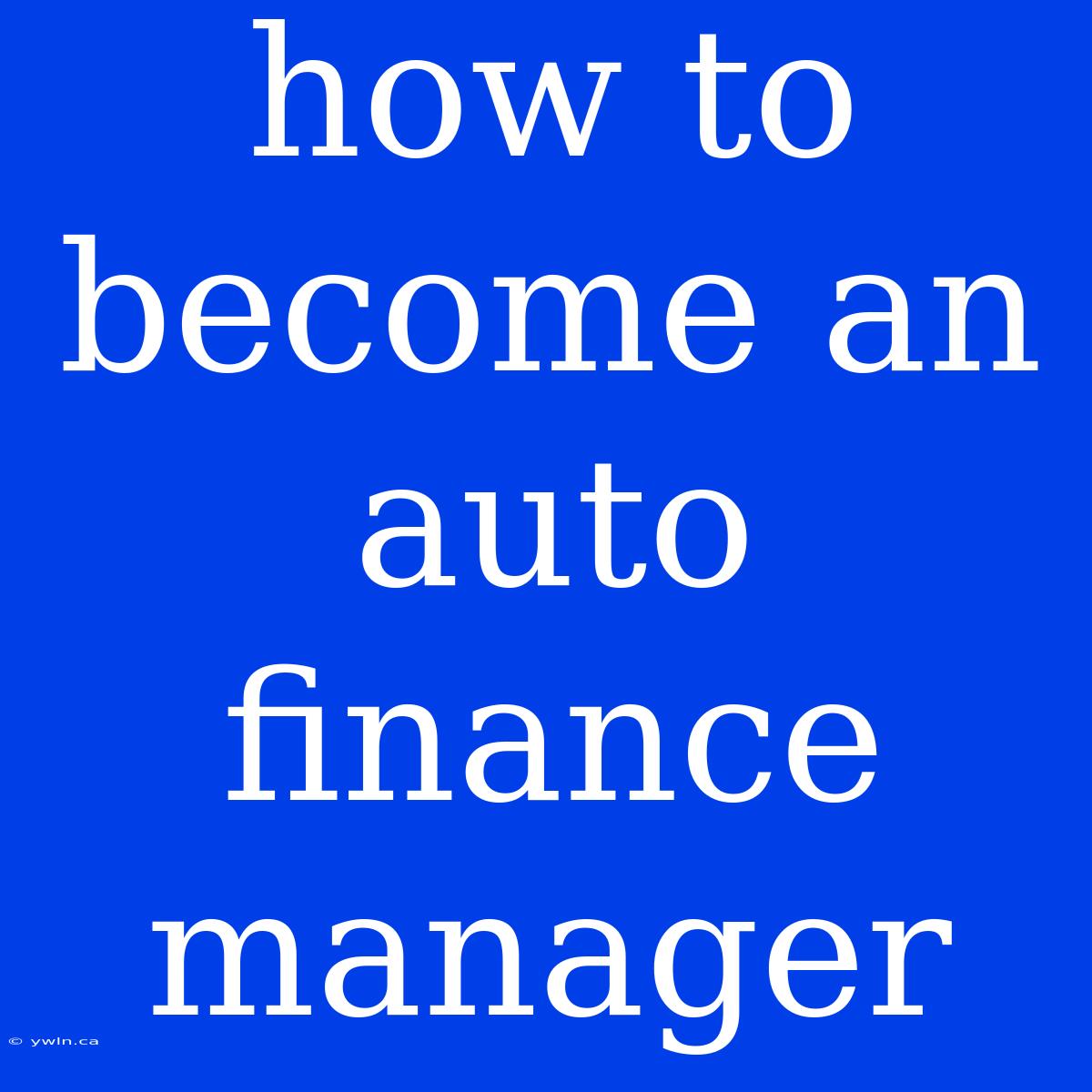 How To Become An Auto Finance Manager