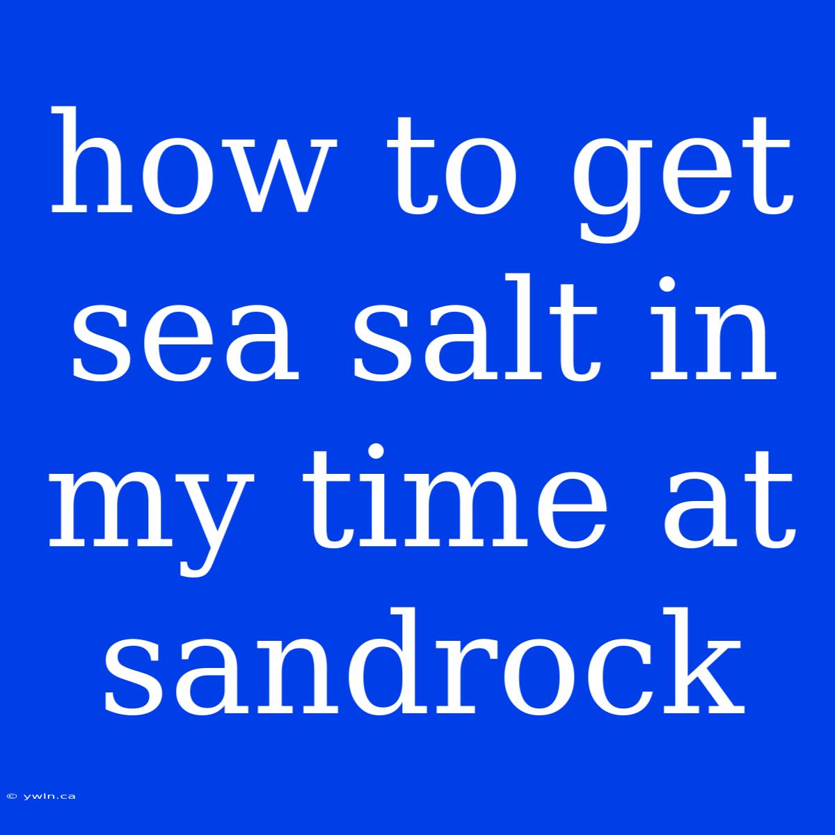 How To Get Sea Salt In My Time At Sandrock