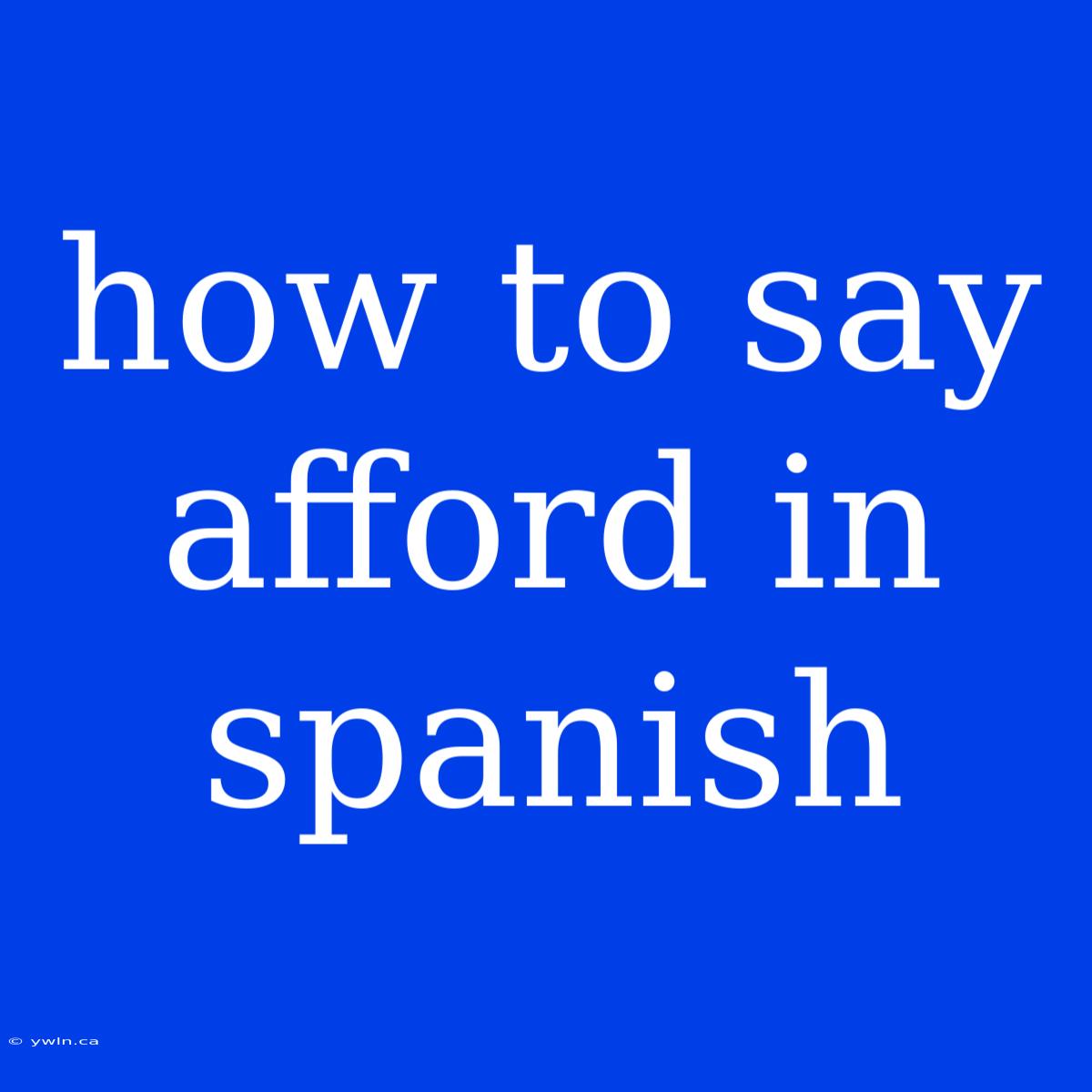 How To Say Afford In Spanish