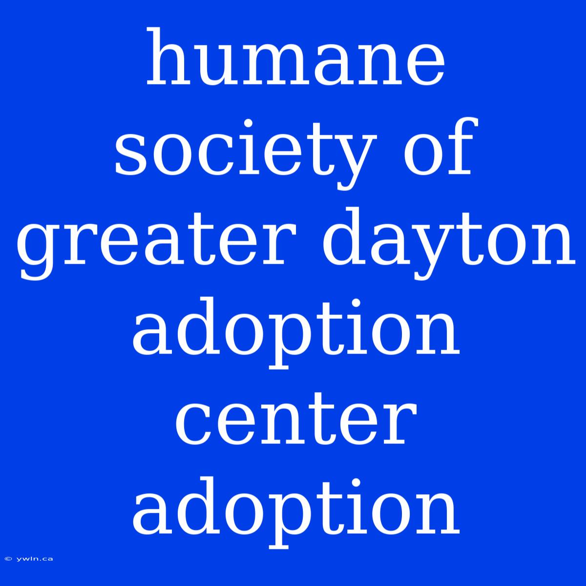 Humane Society Of Greater Dayton Adoption Center Adoption