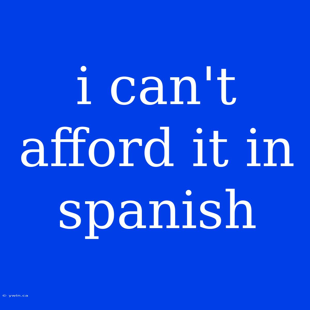 I Can't Afford It In Spanish