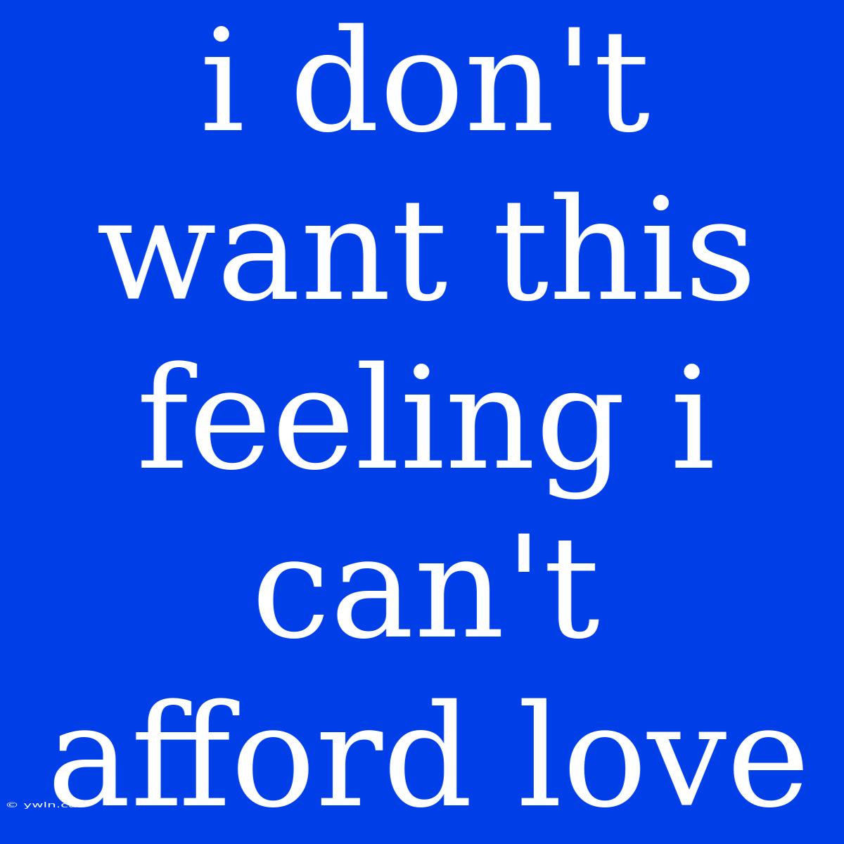 I Don't Want This Feeling I Can't Afford Love