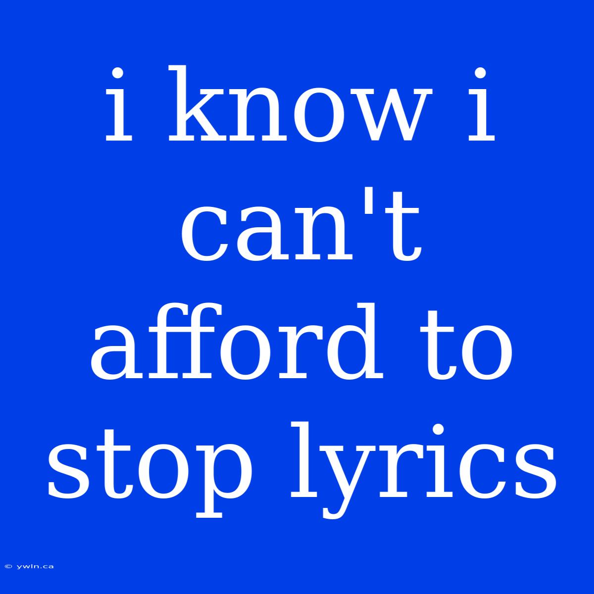 I Know I Can't Afford To Stop Lyrics