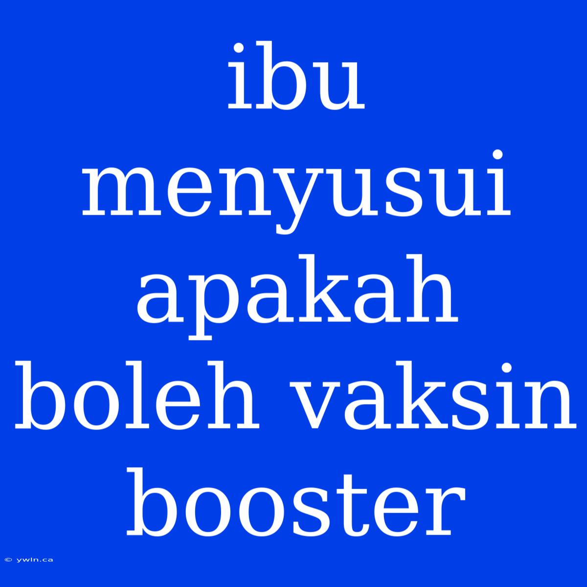 Ibu Menyusui Apakah Boleh Vaksin Booster