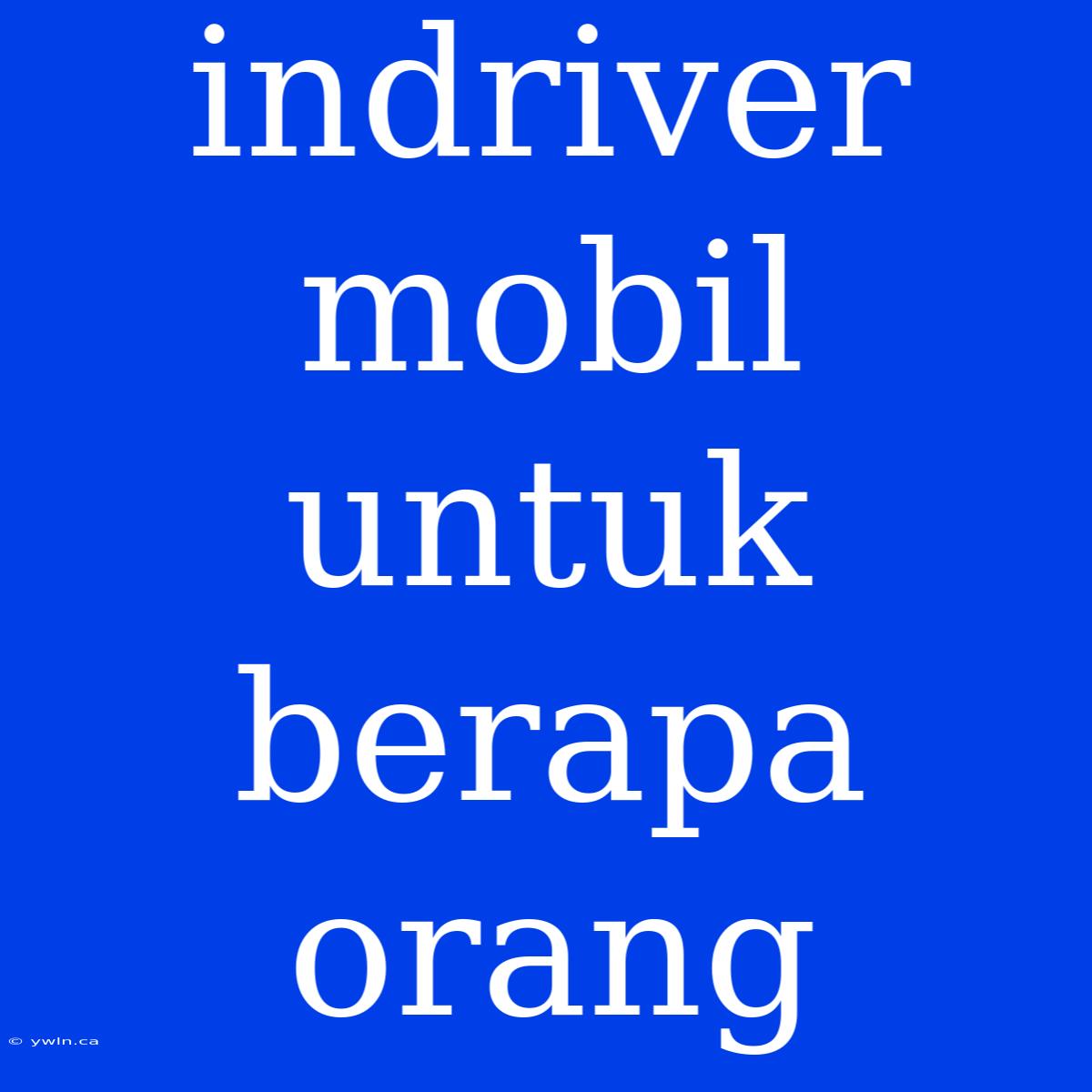 Indriver Mobil Untuk Berapa Orang