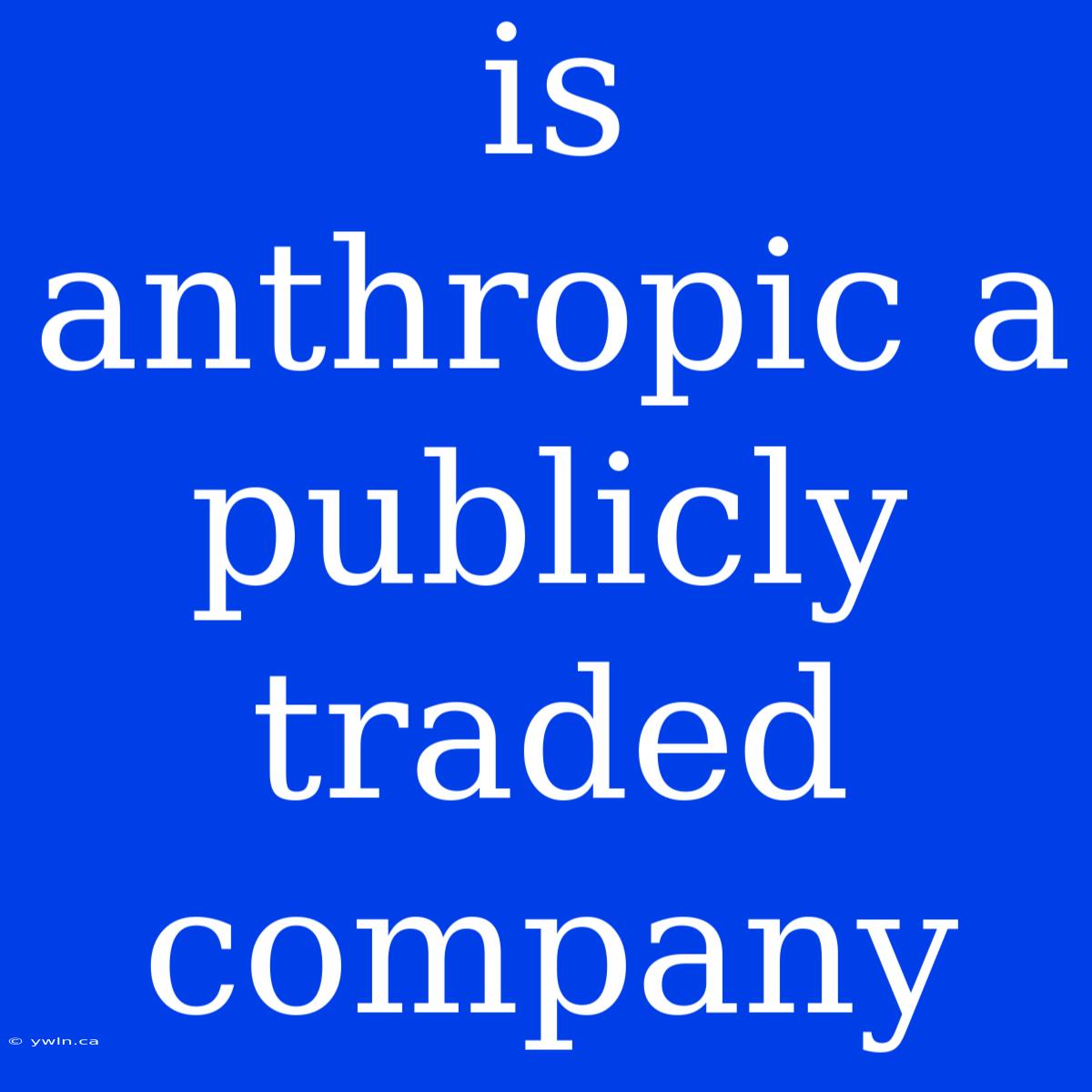 Is Anthropic A Publicly Traded Company