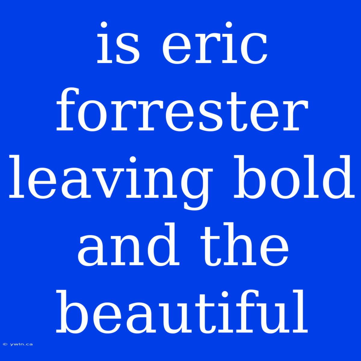 Is Eric Forrester Leaving Bold And The Beautiful