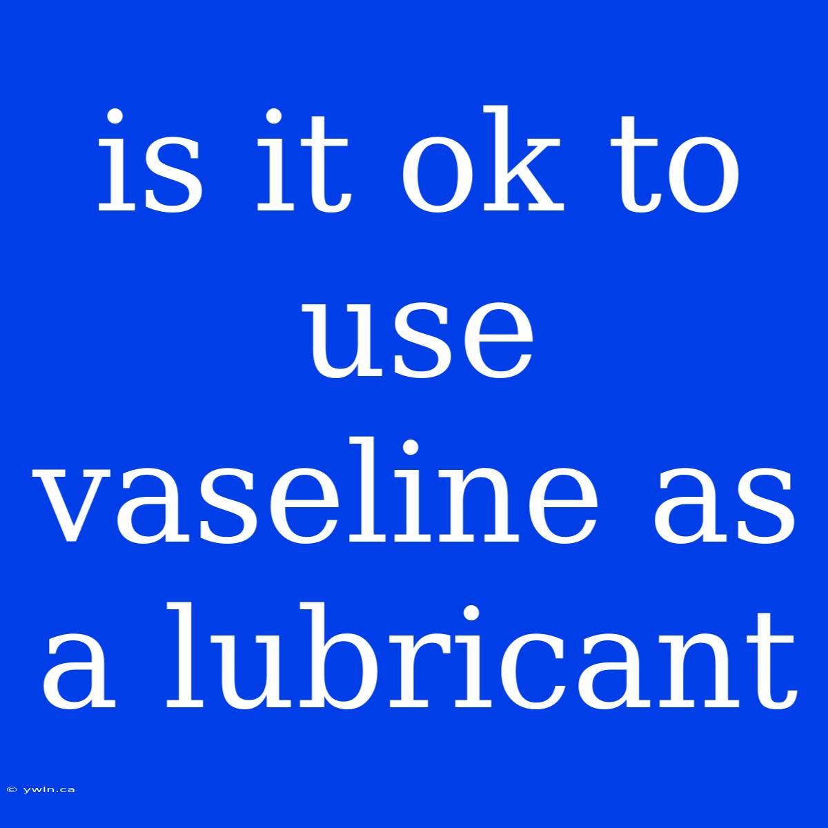 Is It Ok To Use Vaseline As A Lubricant