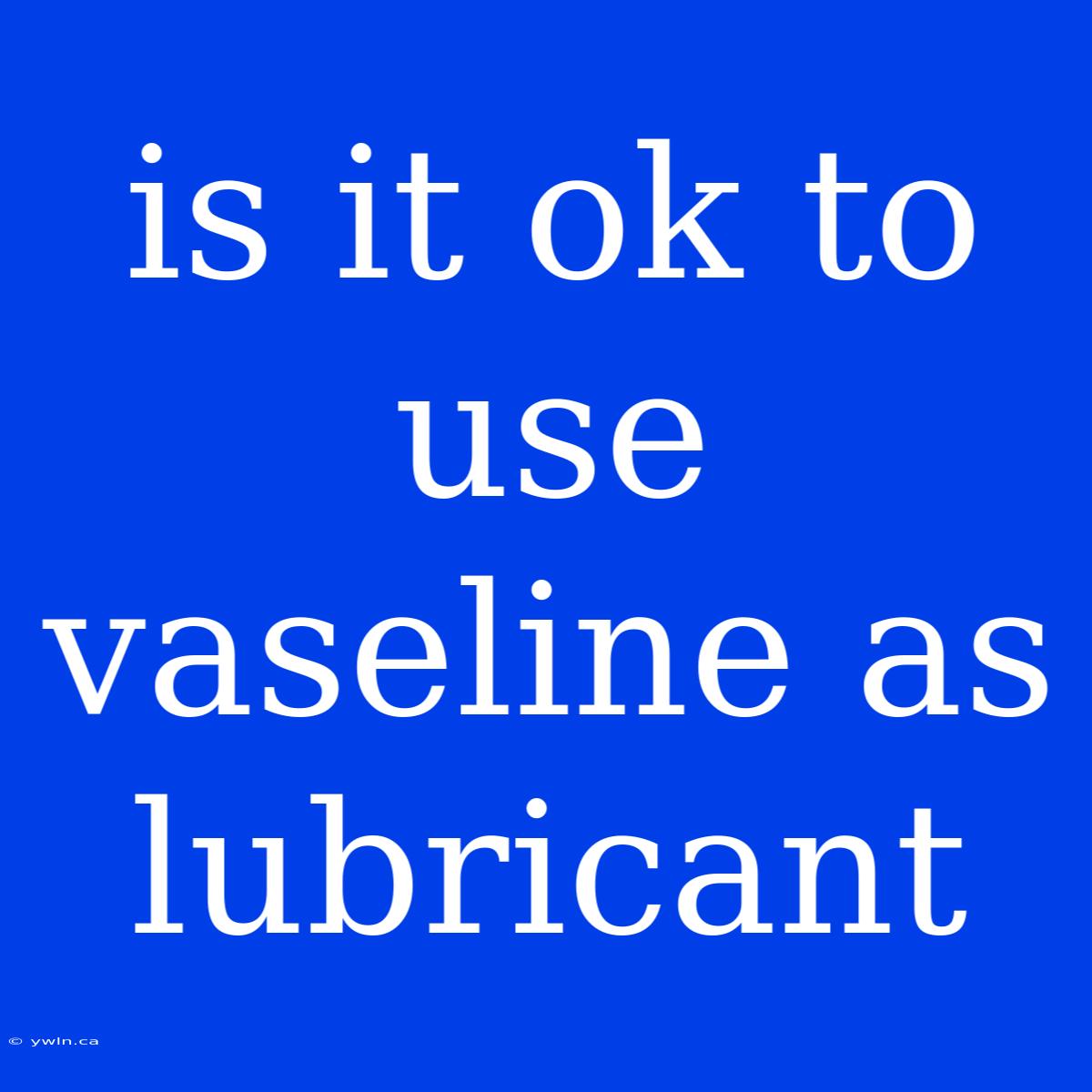 Is It Ok To Use Vaseline As Lubricant