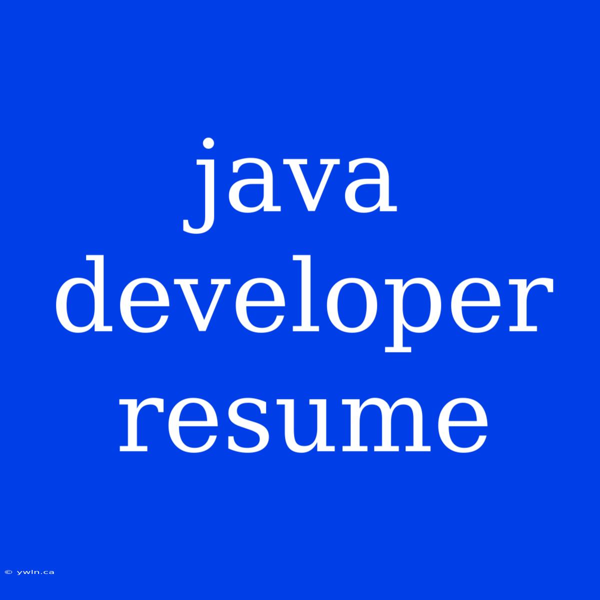 Java Developer Resume