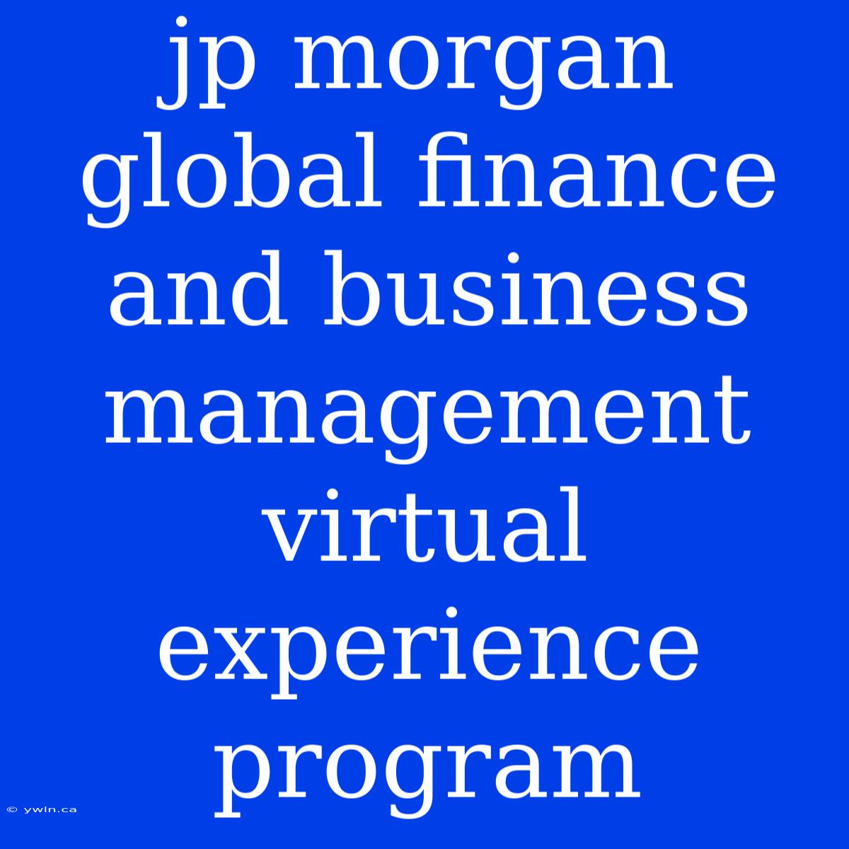 Jp Morgan Global Finance And Business Management Virtual Experience Program