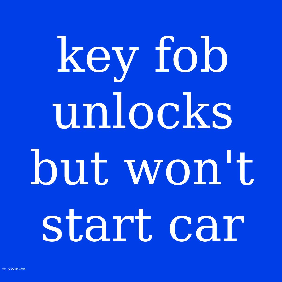 Key Fob Unlocks But Won't Start Car