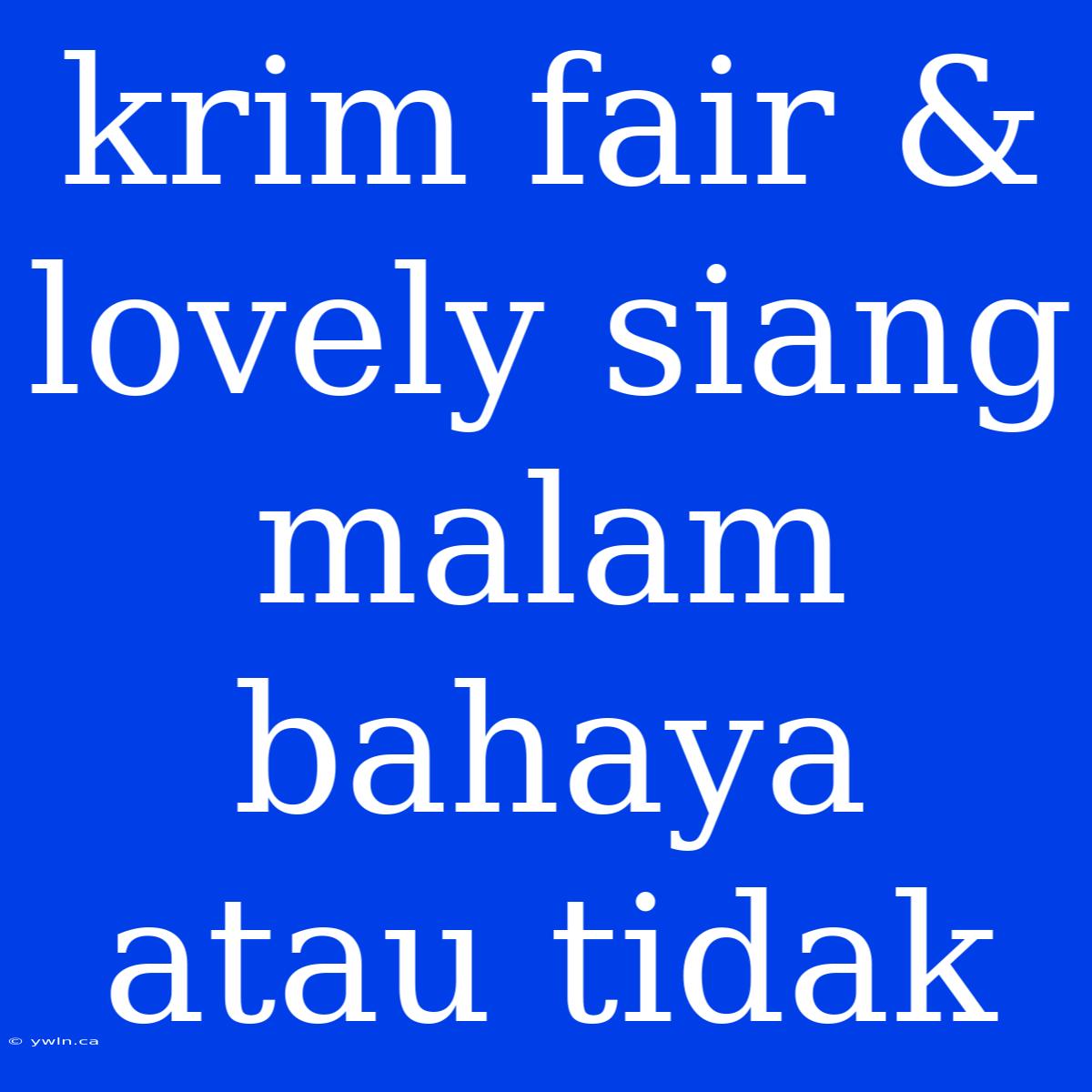 Krim Fair & Lovely Siang Malam Bahaya Atau Tidak