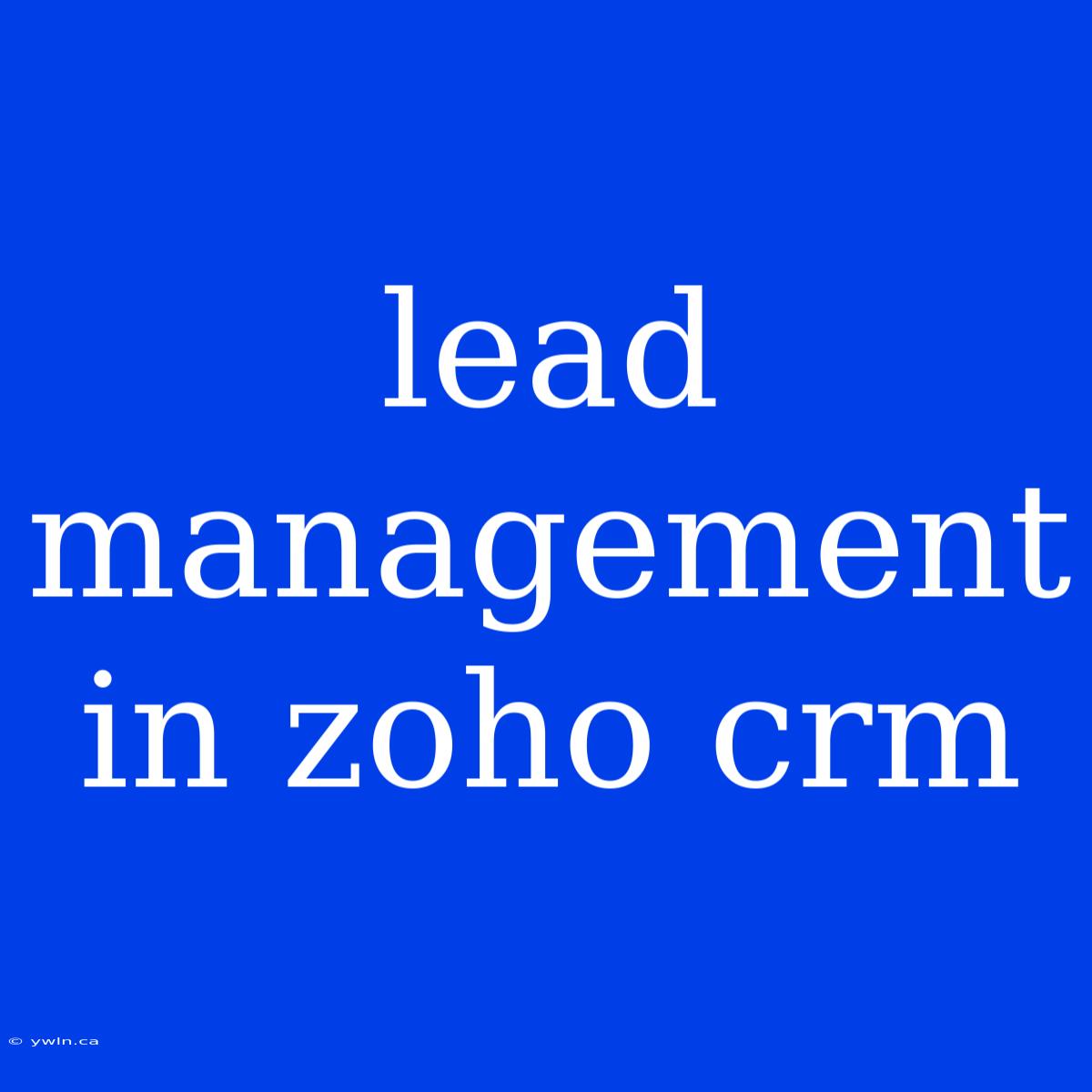 Lead Management In Zoho Crm