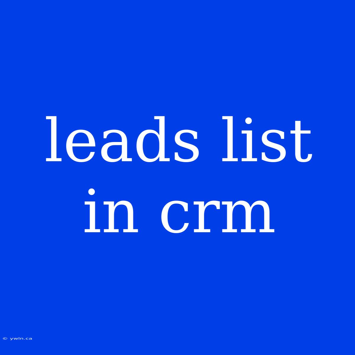 Leads List In Crm