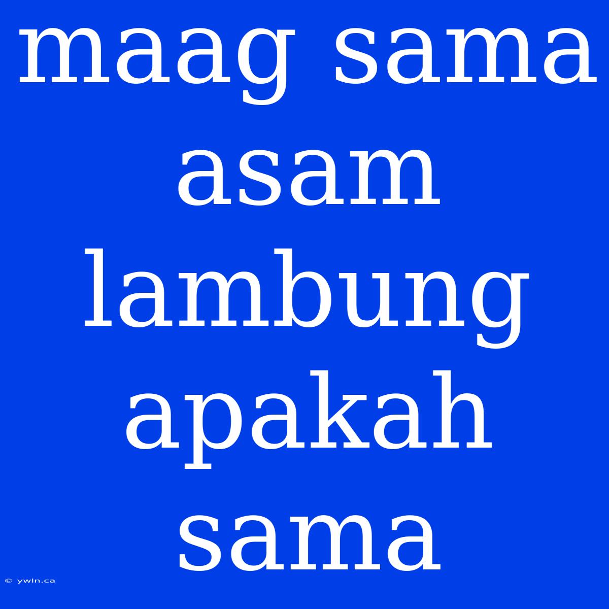 Maag Sama Asam Lambung Apakah Sama