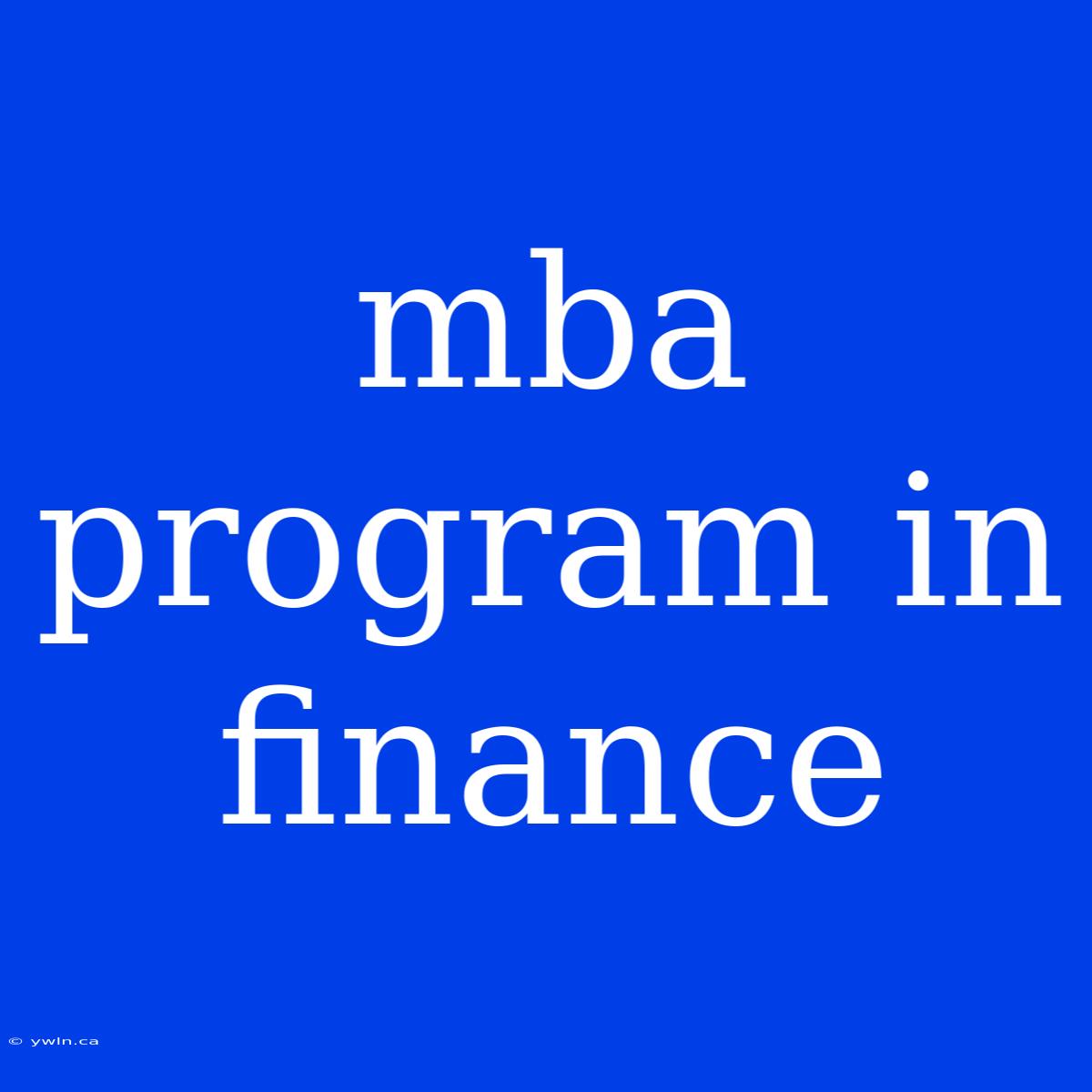 Mba Program In Finance