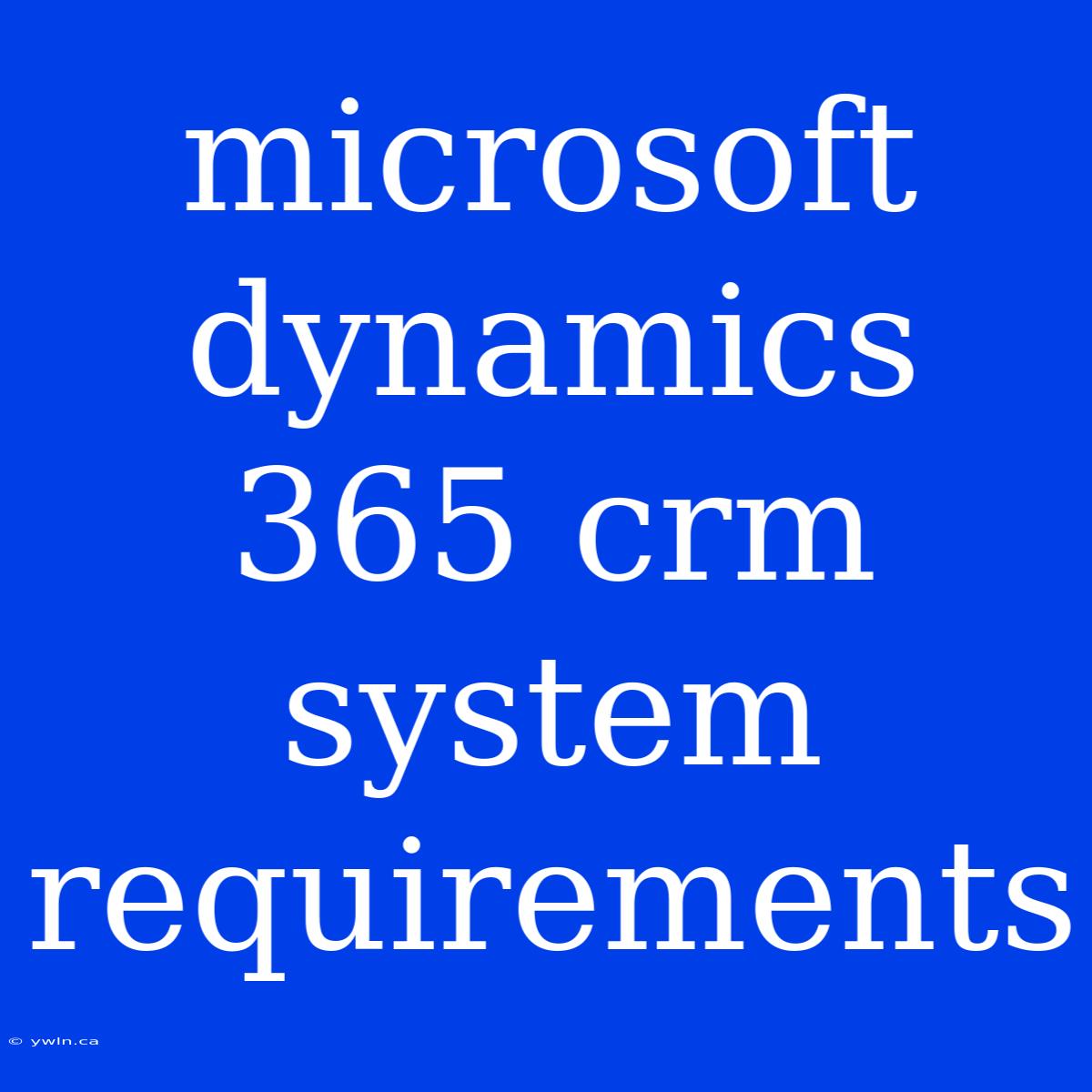 Microsoft Dynamics 365 Crm System Requirements