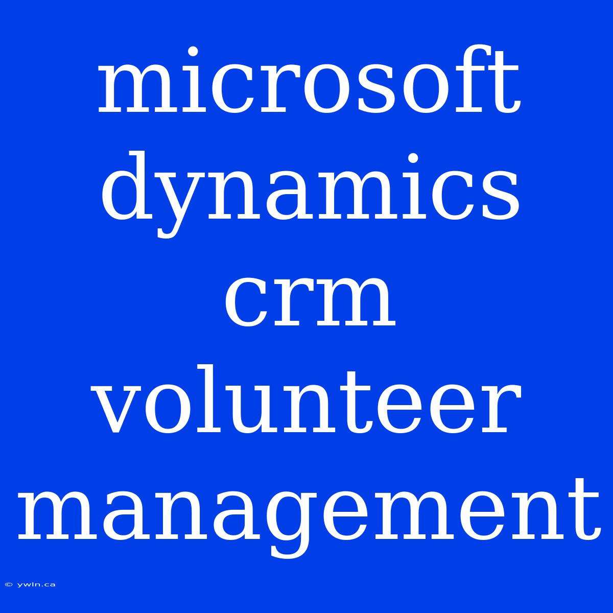 Microsoft Dynamics Crm Volunteer Management