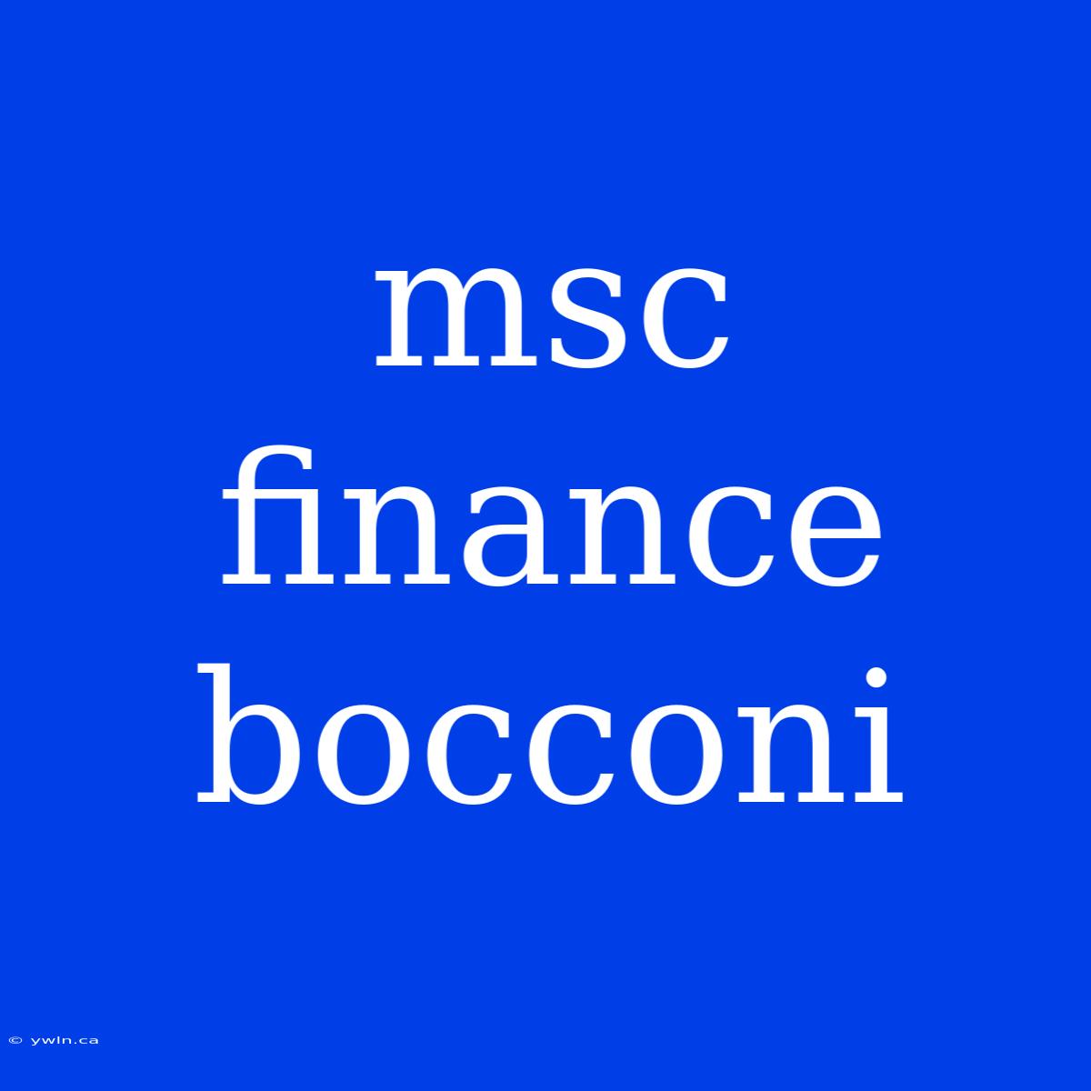 Msc Finance Bocconi