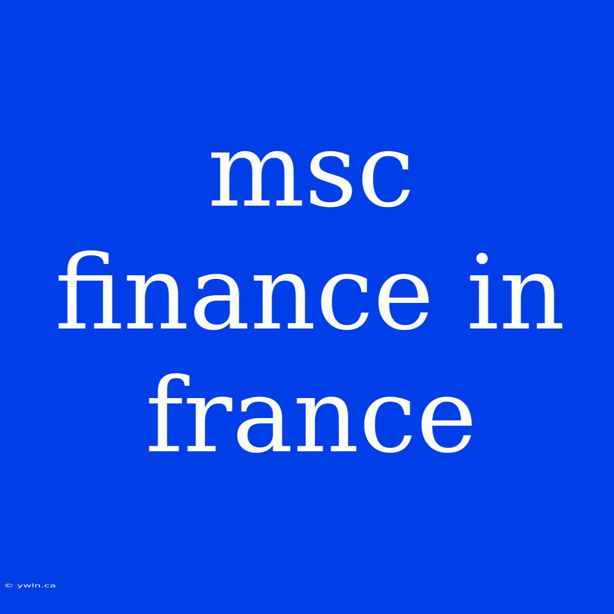 Msc Finance In France