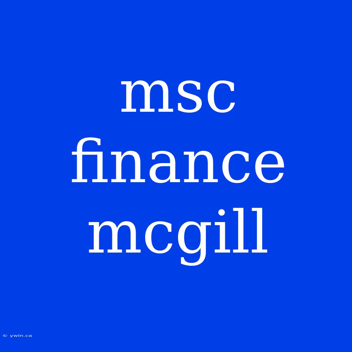 Msc Finance Mcgill