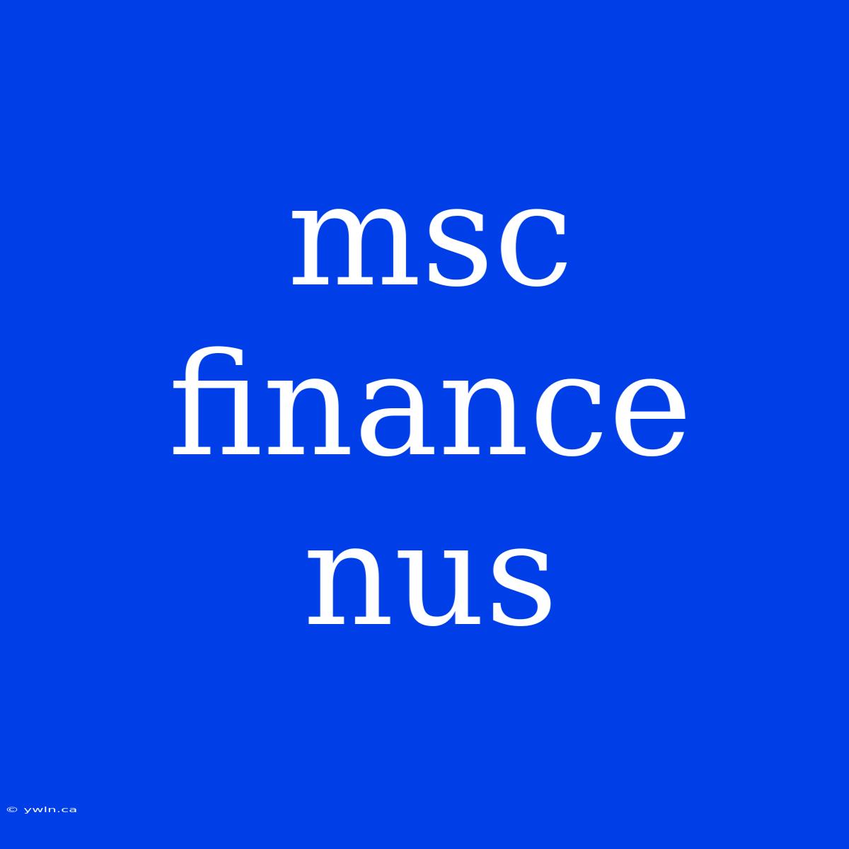 Msc Finance Nus