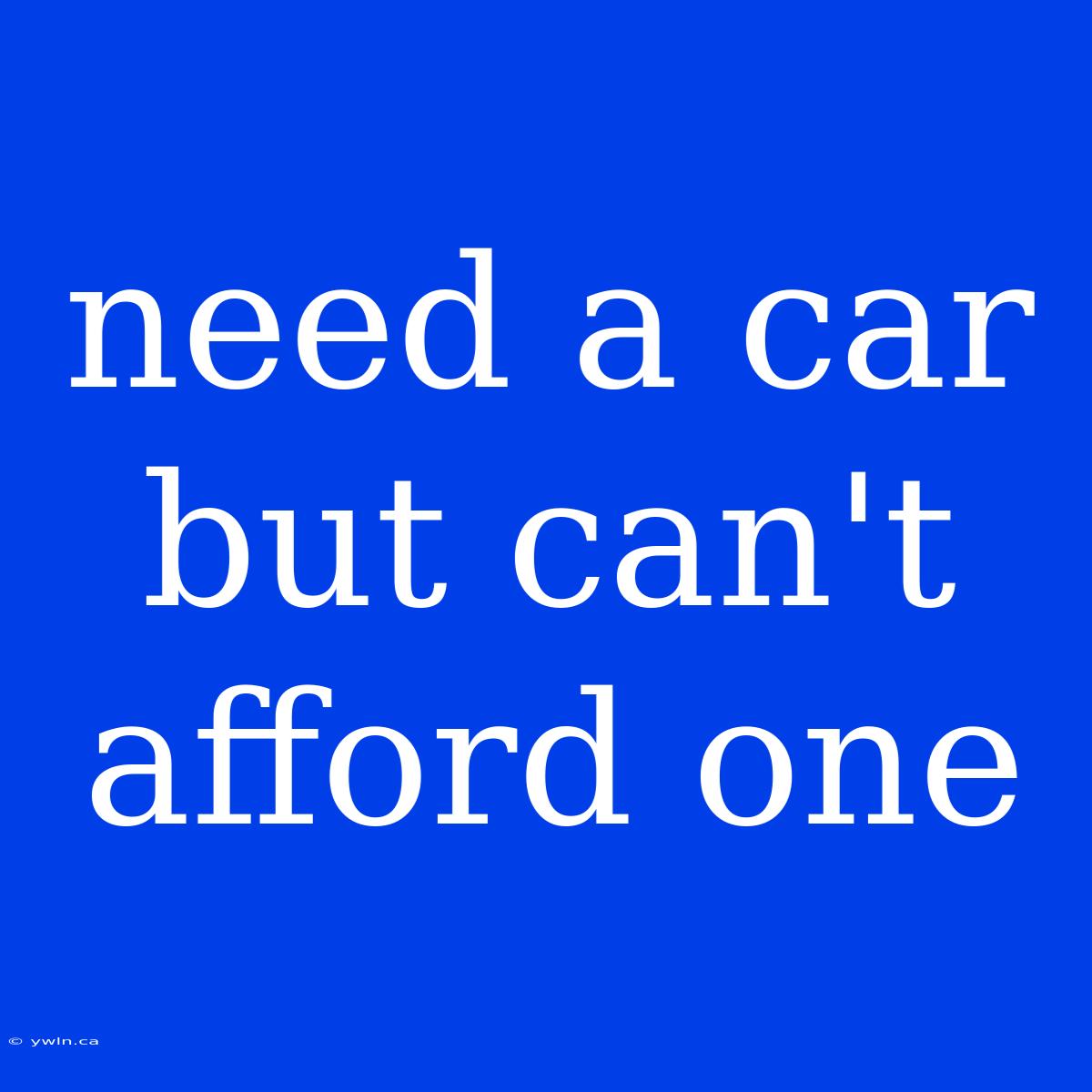 Need A Car But Can't Afford One