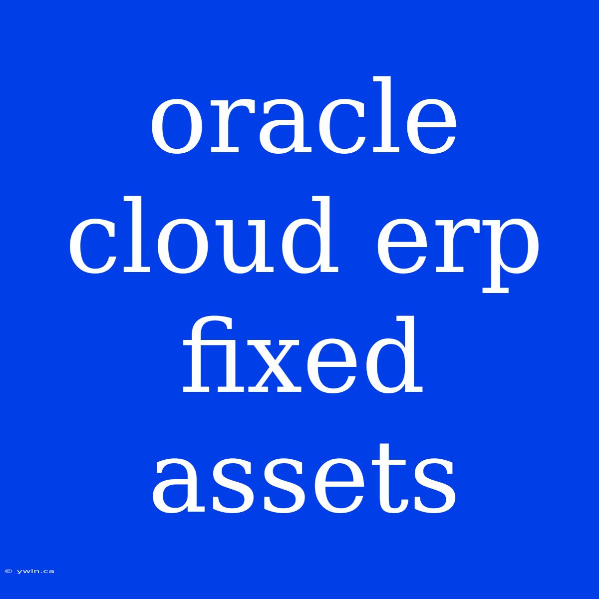 Oracle Cloud Erp Fixed Assets