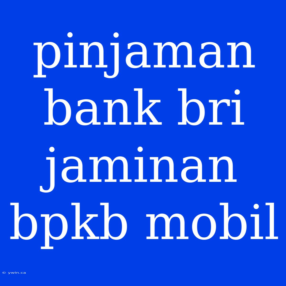 Pinjaman Bank Bri Jaminan Bpkb Mobil