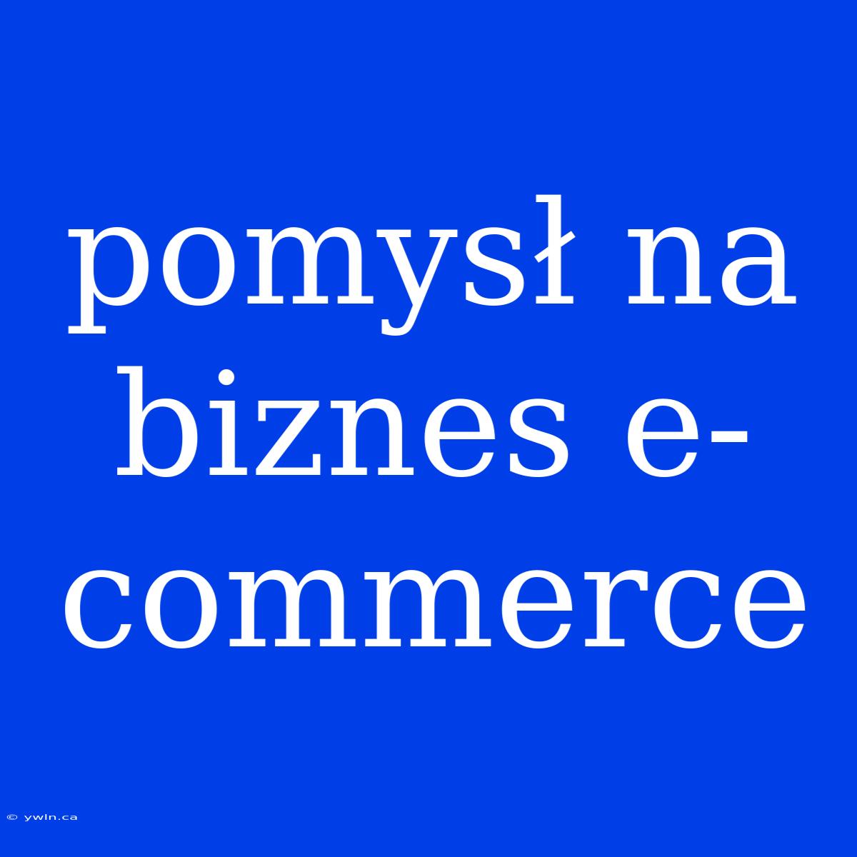 Pomysł Na Biznes E-commerce