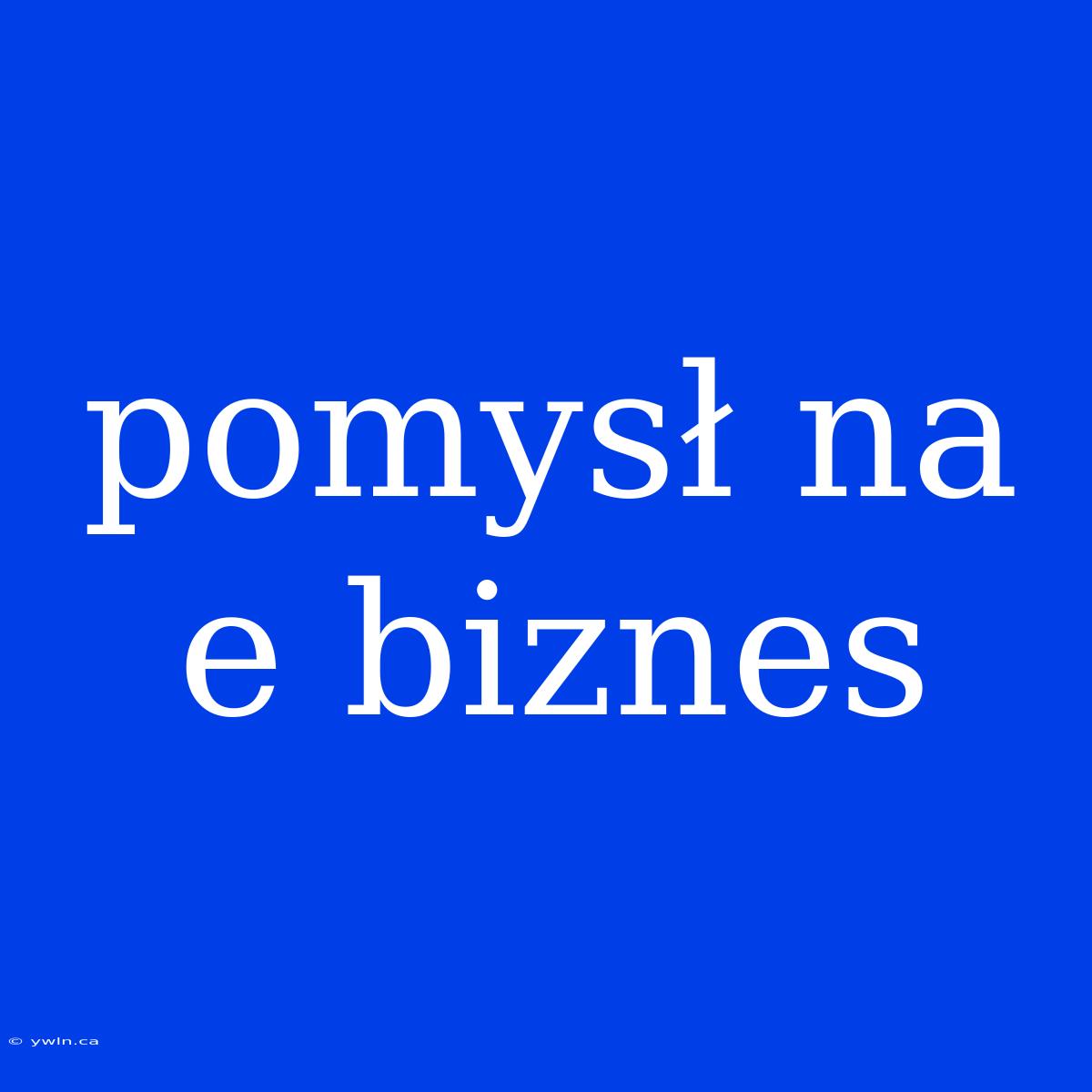 Pomysł Na E Biznes