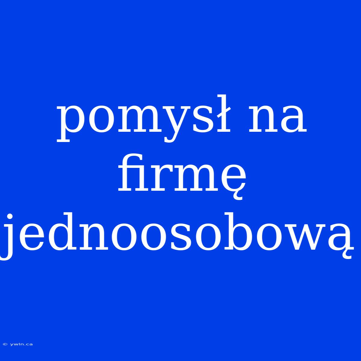 Pomysł Na Firmę Jednoosobową