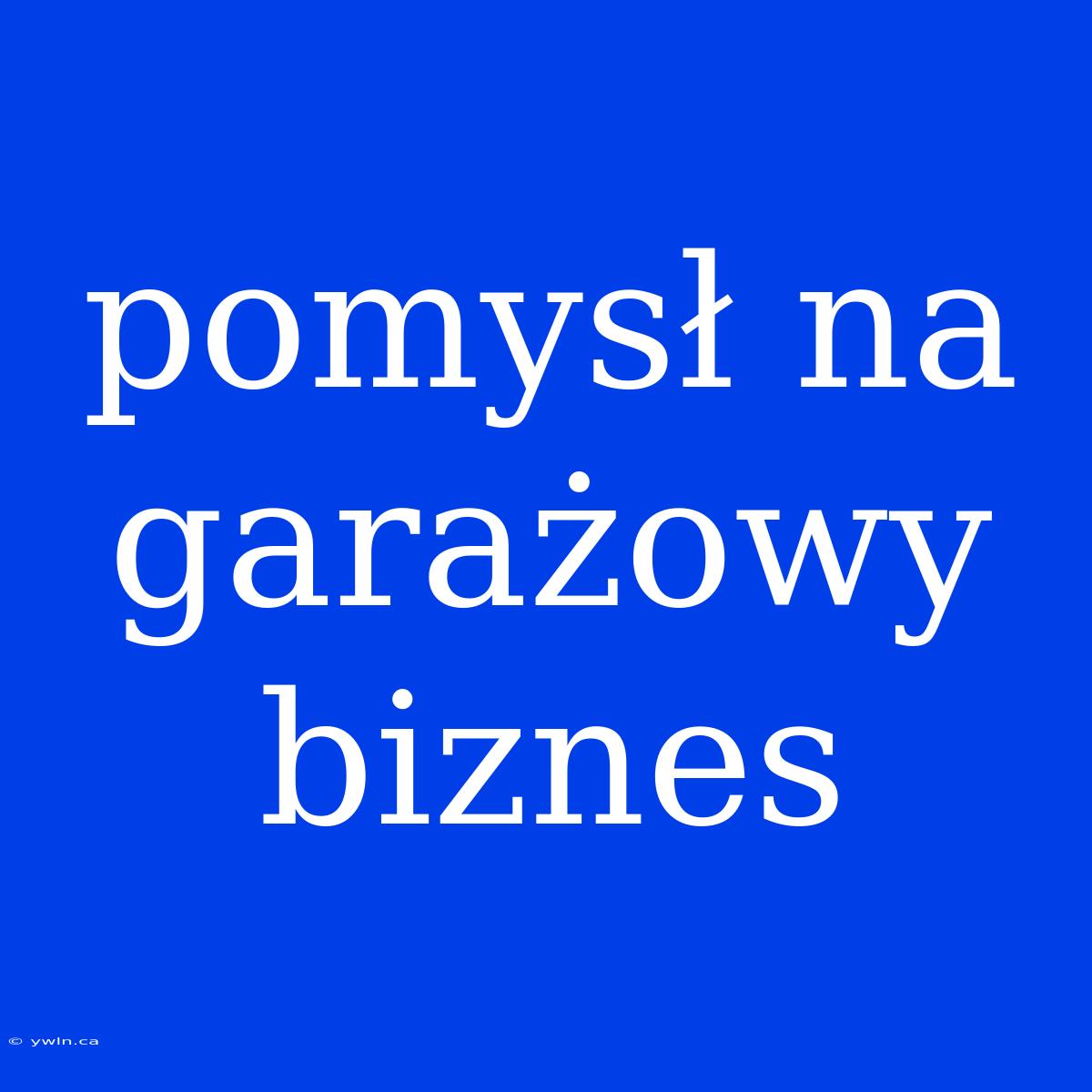 Pomysł Na Garażowy Biznes