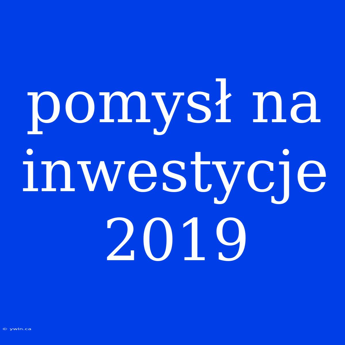 Pomysł Na Inwestycje 2019