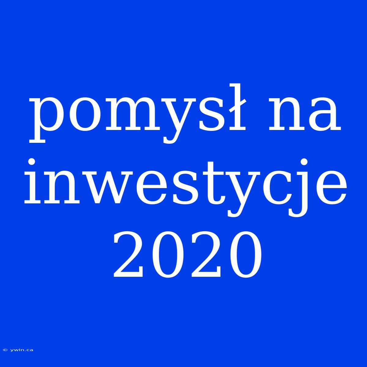 Pomysł Na Inwestycje 2020