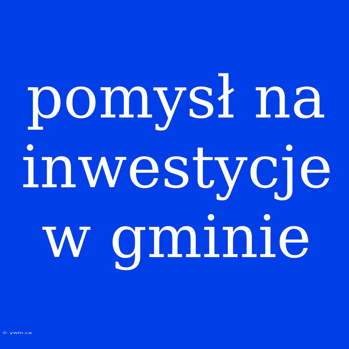 Pomysł Na Inwestycje W Gminie