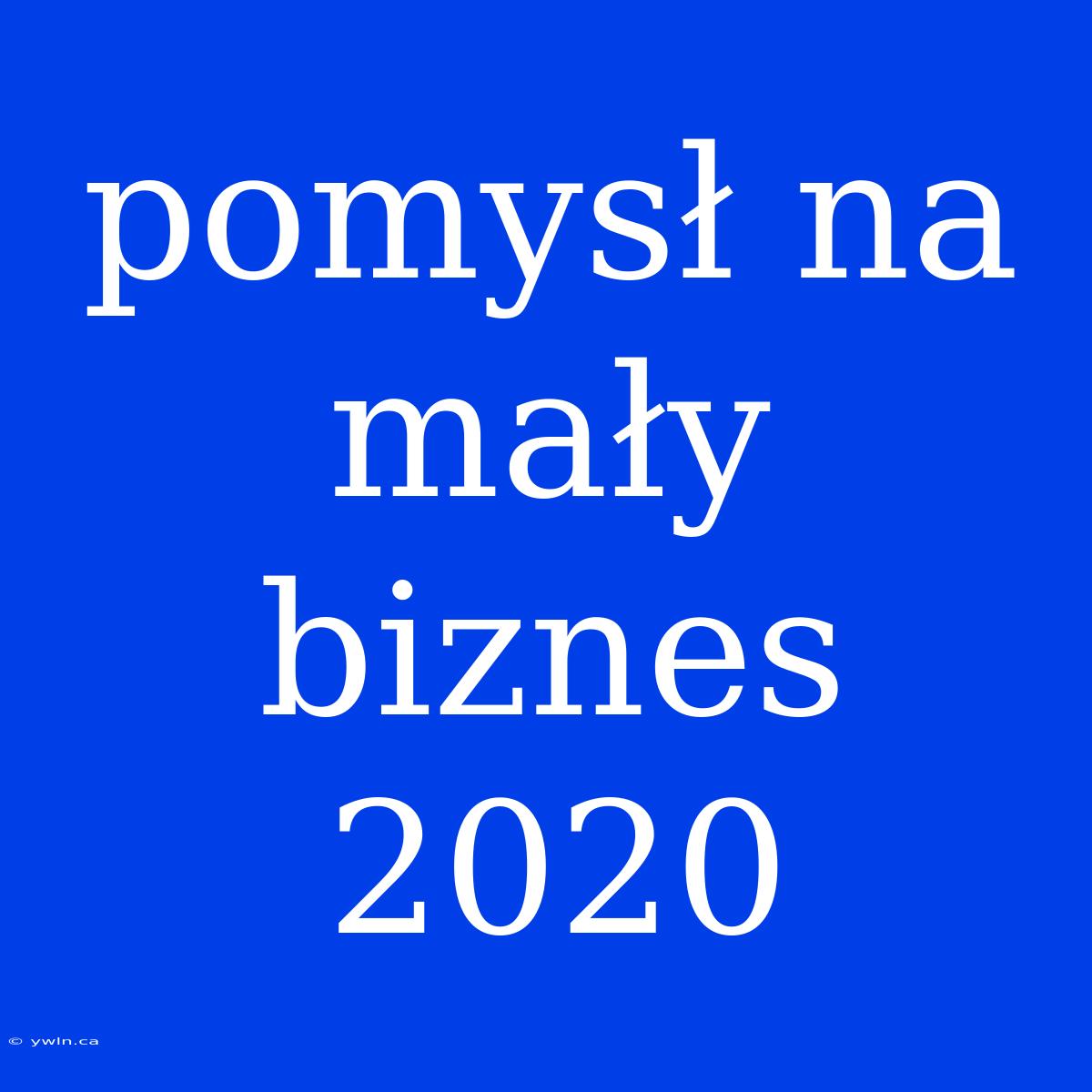 Pomysł Na Mały Biznes 2020