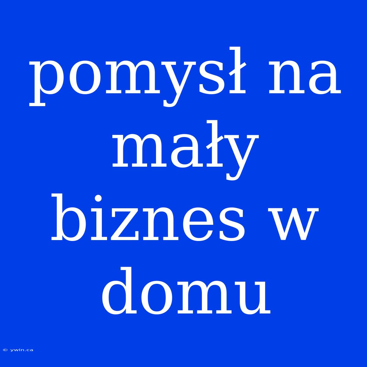 Pomysł Na Mały Biznes W Domu